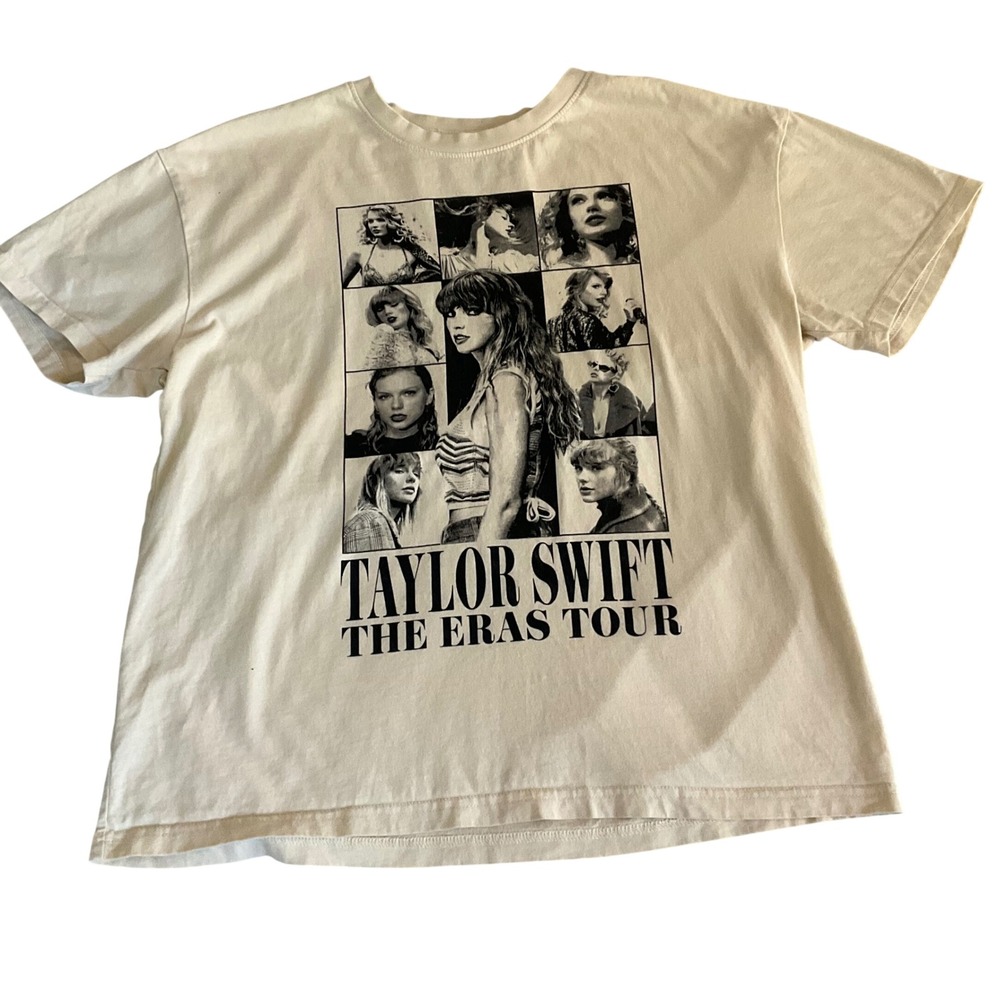 Taylor Swift The Eras Tour T-Shirt Unisex Large Beige Graphic Short Sleeve Tee